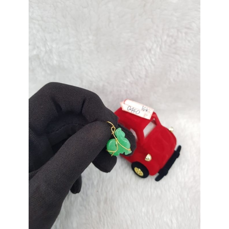 LT2329E119E Liontin mata batu giok hijau model ayam emas kuning asli berat 0.450 sama mata 1.900 kad