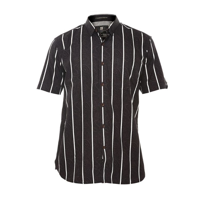 Salt n Pepper Black Stripe Shirt Kemeja Hitam Garis Pria Original Ori