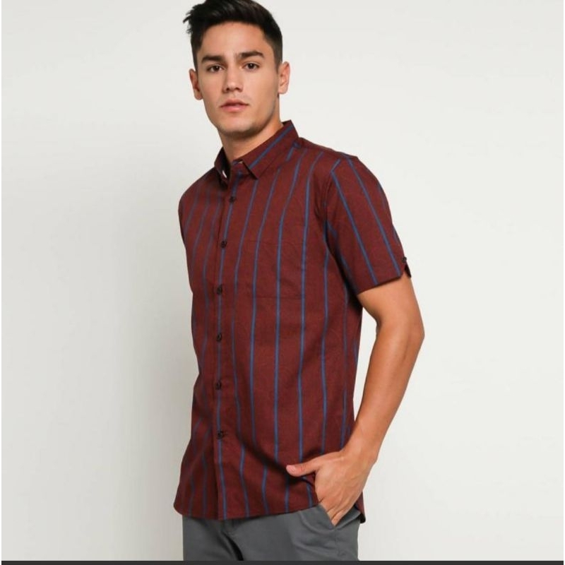 Salt n Pepper Red Stripe Shirt Man Kemeja Merah Garis Pria Original Ori