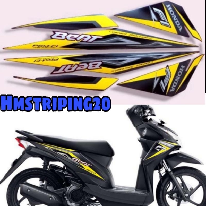 STRIPING STIKER HONDA BEAT FI TAHUN 2014 HITAM LIS KUNING