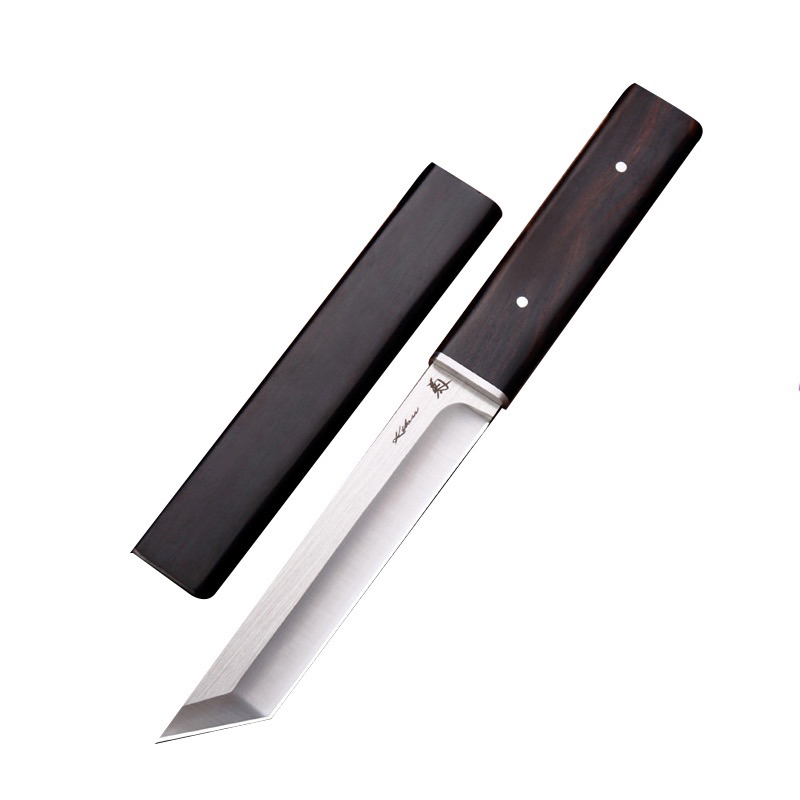 Fixed Blade D2 Steel Japanese Tanto Knife Ebony Wood Pisau Jepang