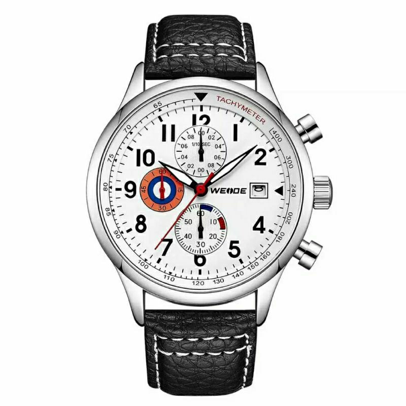 Jam Tangan Pria Weide Original Waterproof chrono aktif Tali kulit