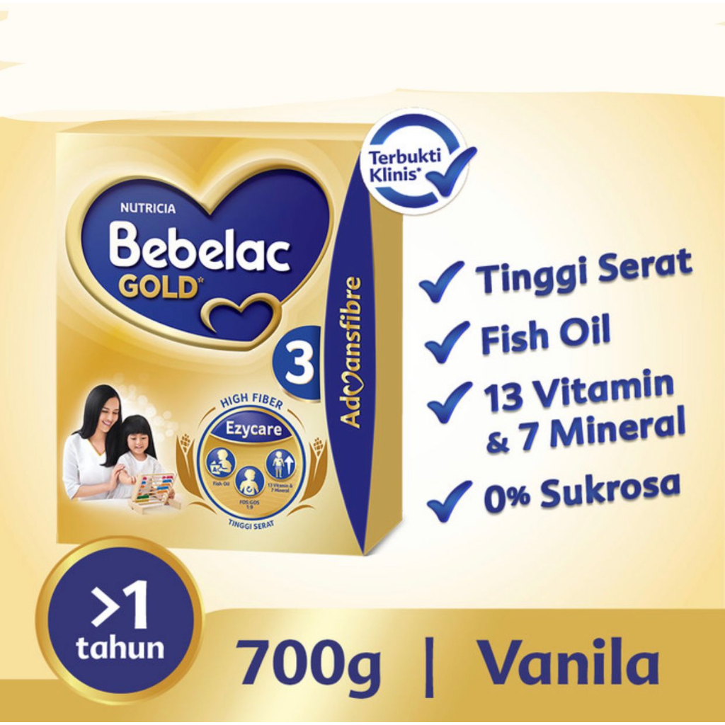 

BEBELAC GOLD 3 - Vanilla - Susu Bubuk Tinggi Serat 700 gram (> 1 Tahun)