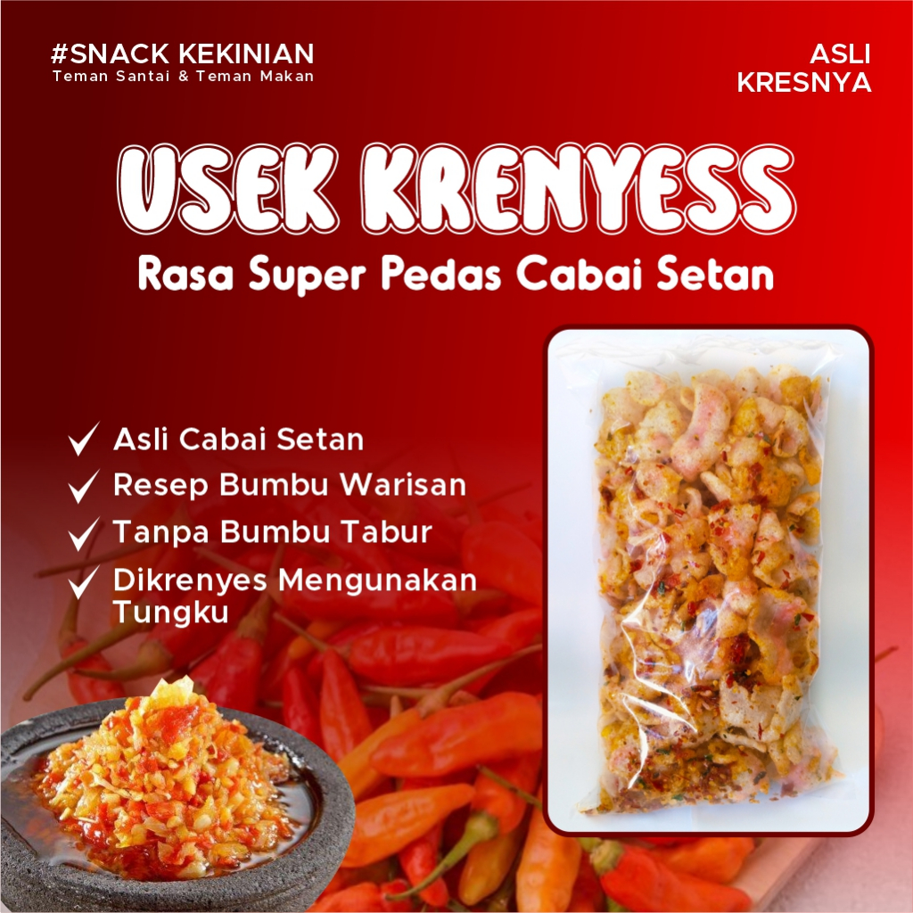 

Snack Usek Krenyes Krispi Kekinian SUPER PEDAS CABAI SETAN Pasti Kress