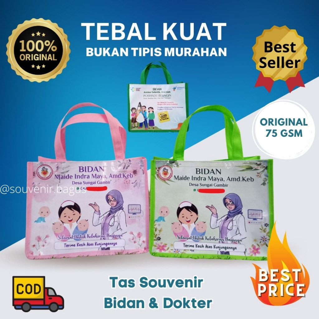 

Tas Souvenir Bidan Custom KIA Dokter Persalinan Partus Praktek Mandiri Perawat Tebal Pakai Nama
