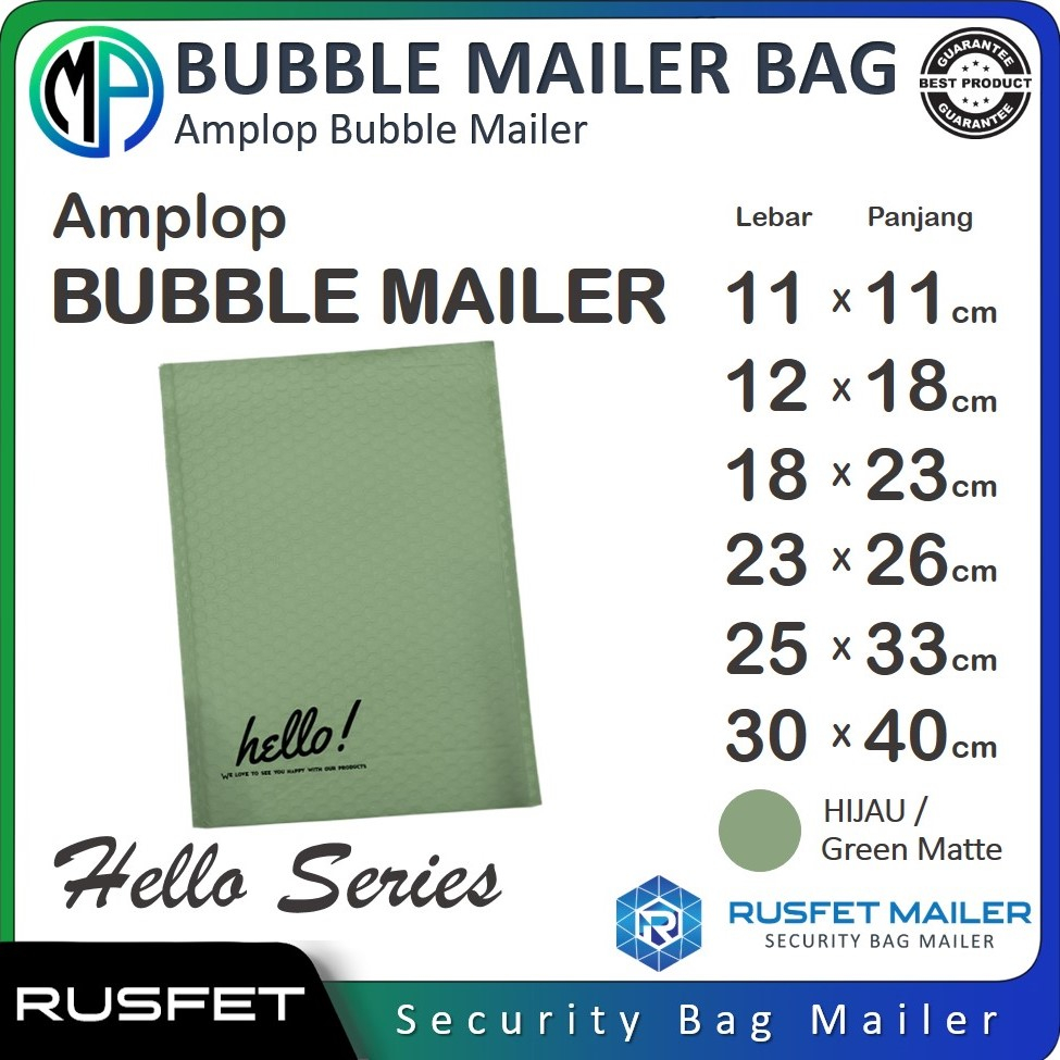 Amplop Security Bubble Mailer Green Matte Dove (Hijau) Premium Solid Color Merek Rusfet Harga Satuan