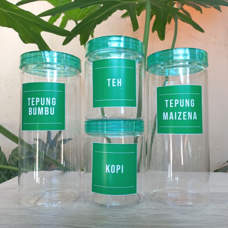 Toples Plastik Tempat bumbu dapur warna hijau kitchen organizer Aesthetic Model minimalis free label