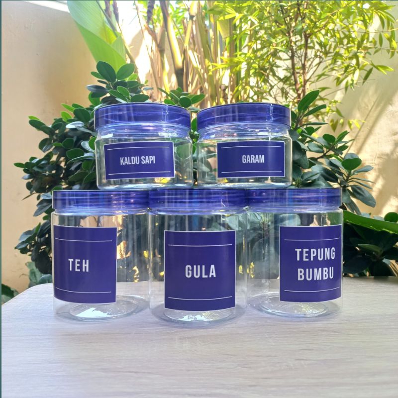 Toples plastik tempat bumbu dapur warna ungu model minimalis free label stiker