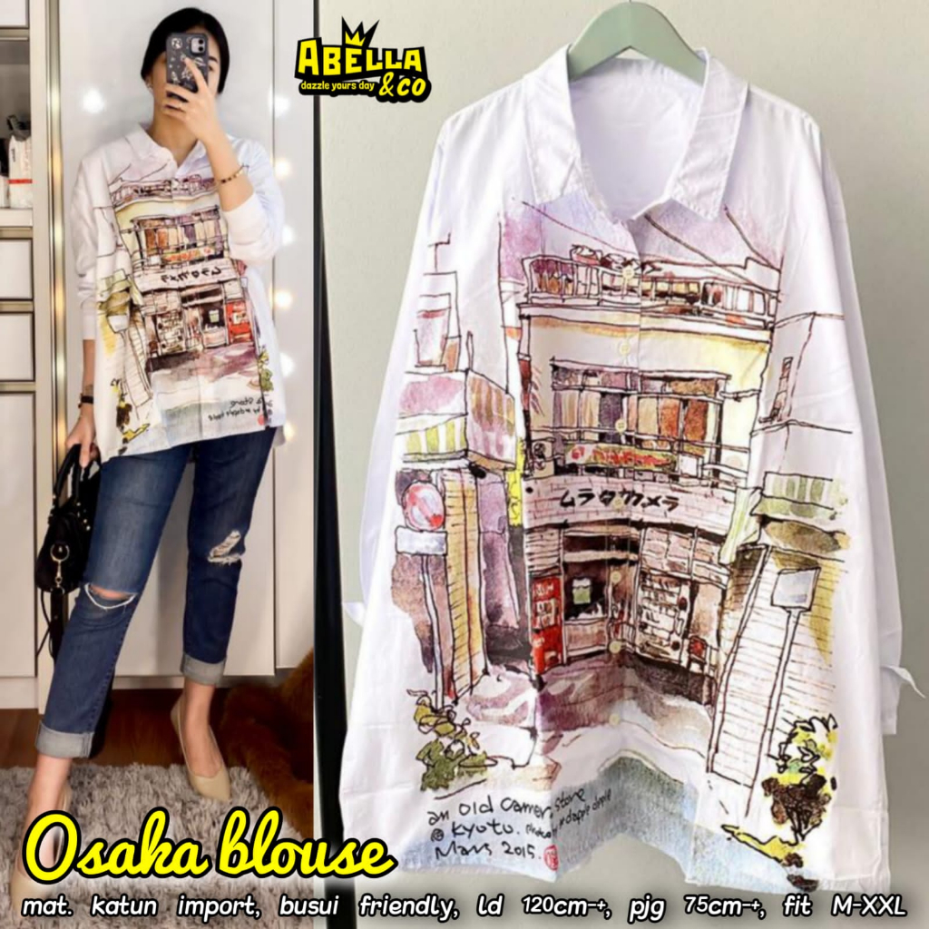 OSAKA BLOUSE KATUN IMPORT ORIGINAL BY ABELLA KEMEJA WANITA LENGAN PANJANG BUSUI FRIENDLY FULL KANCIN
