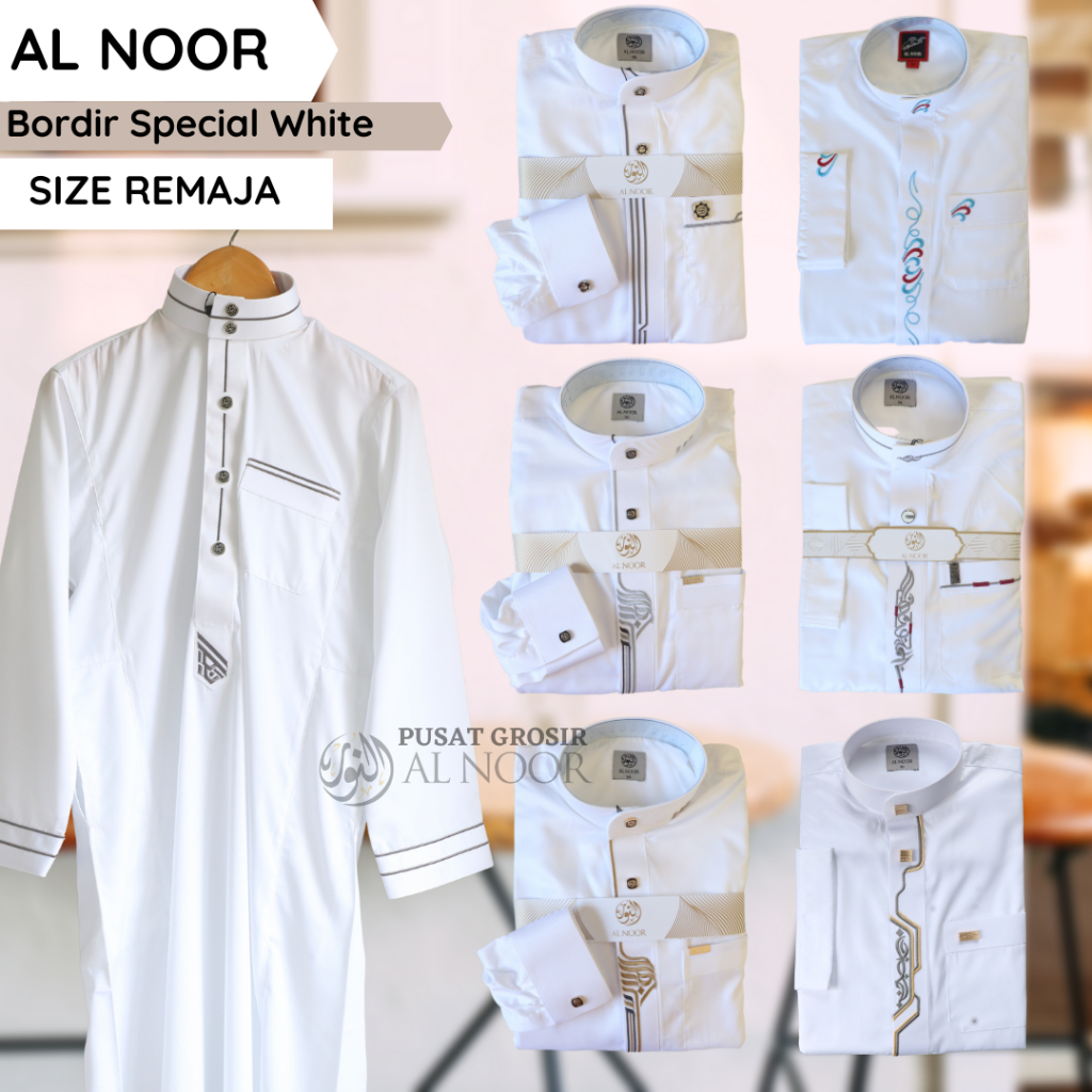 Jubah Saudi | Gamis Pria | Al Noor Putih Bordir Kancing Remaja - Pusat Grosir Al Noor