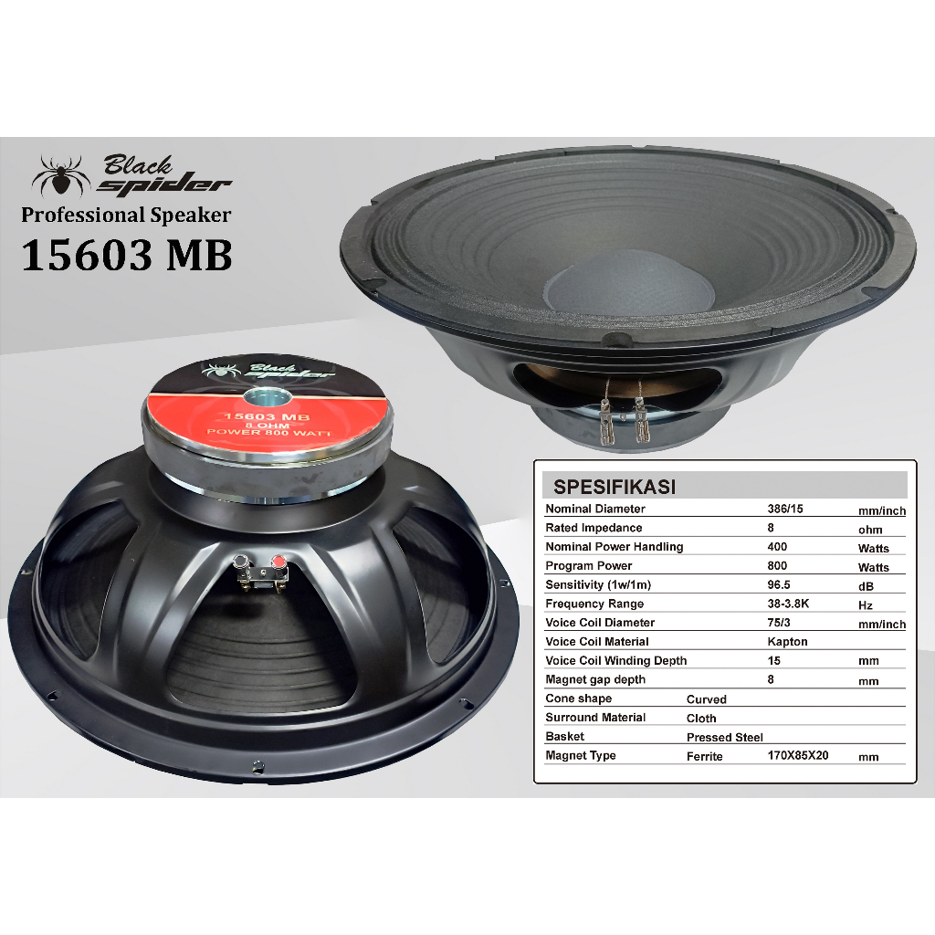 Speaker Komponen 15 Inchi / 15" Mid Bass -Black Spider BS 15603 MB