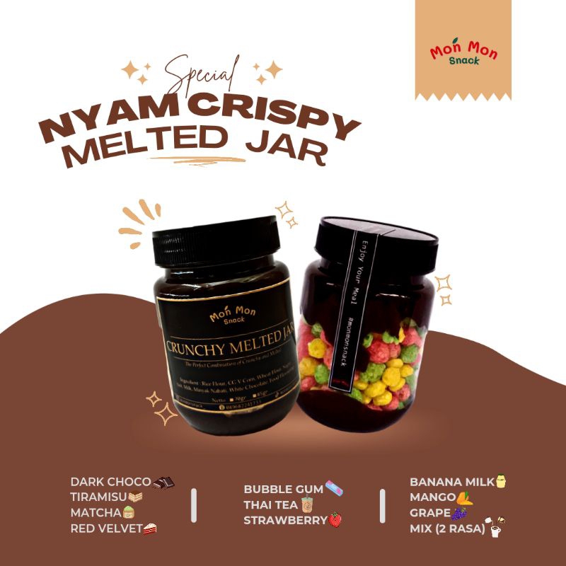 

PROMO Nyam Melted Jar / Crunchy Melted Jar / Rice Ball Crispy Lumer Viral / Jajan Viral