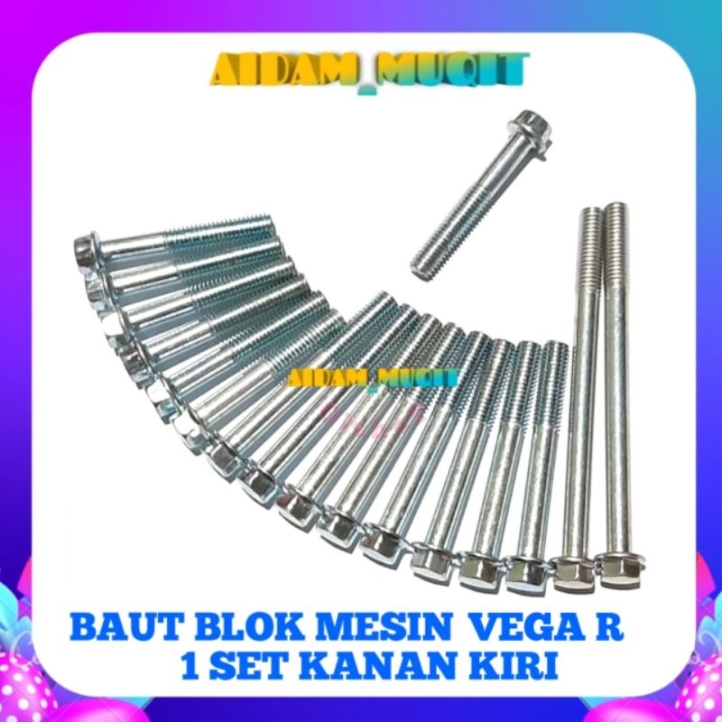 1 SET BAUT BLOK MESIN VEGA R BAUT BAK MESIN VEGA R BAUT BLOK MESIN KANAN KIRI MOTOR VEGA R UKURAN M6