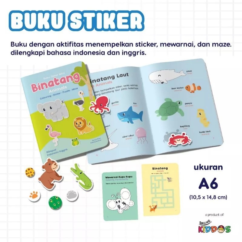 

Smiling Kiddos Buku Stiker- buku aktivitas binatang kendaraan menempel puzzle