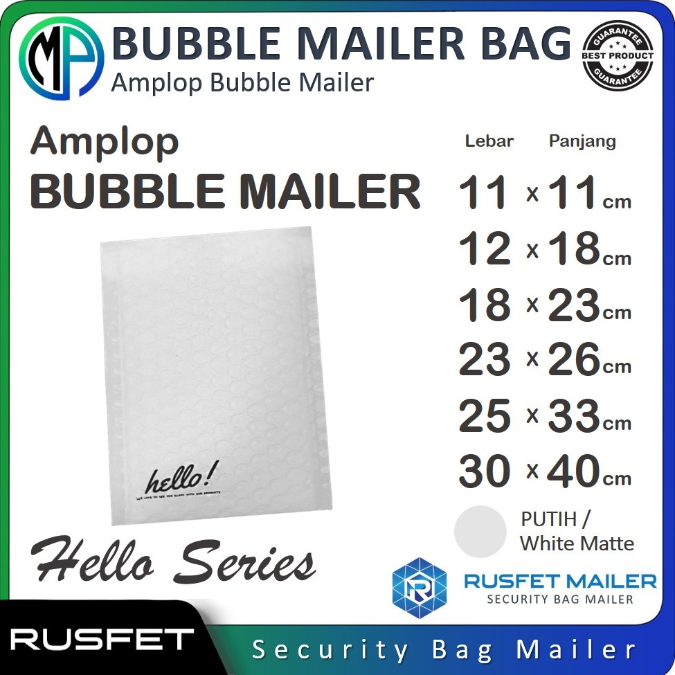 Amplop Security Bubble Mailer White (Putih) Premium Solid Color Merek Rusfet Harga Satuan