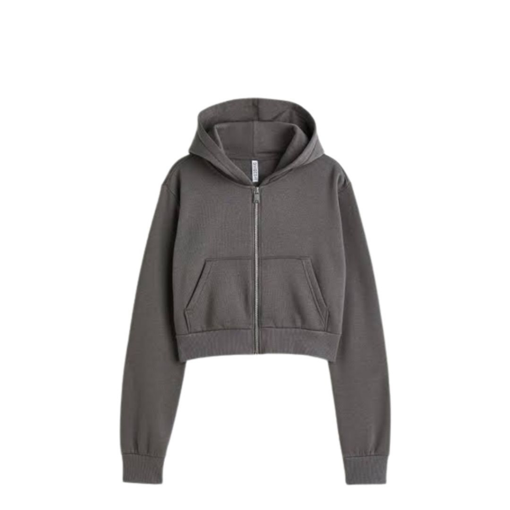 LAGI PROMO Zipper HM Basic Crop Jaket Zipper Crop top Hoodie Sweater Wanita **