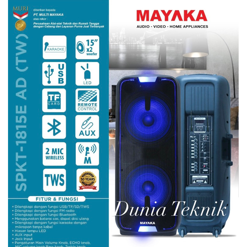 Speaker Aktif Karoke Portable MAYAKA Digital Amplifier Set SPKT-1815E AD Speker Bluetooth Double Woo
