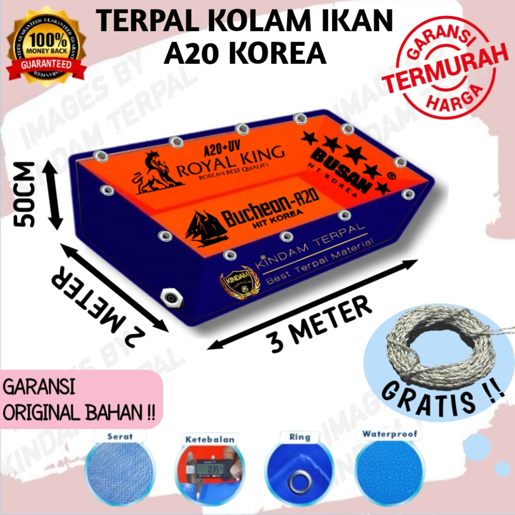 TERPAL KOLAM IKAN 3x2x50 A20 KOREA | KOLAM TERPAL IKAN LELE, NILA, GURAME, KOI