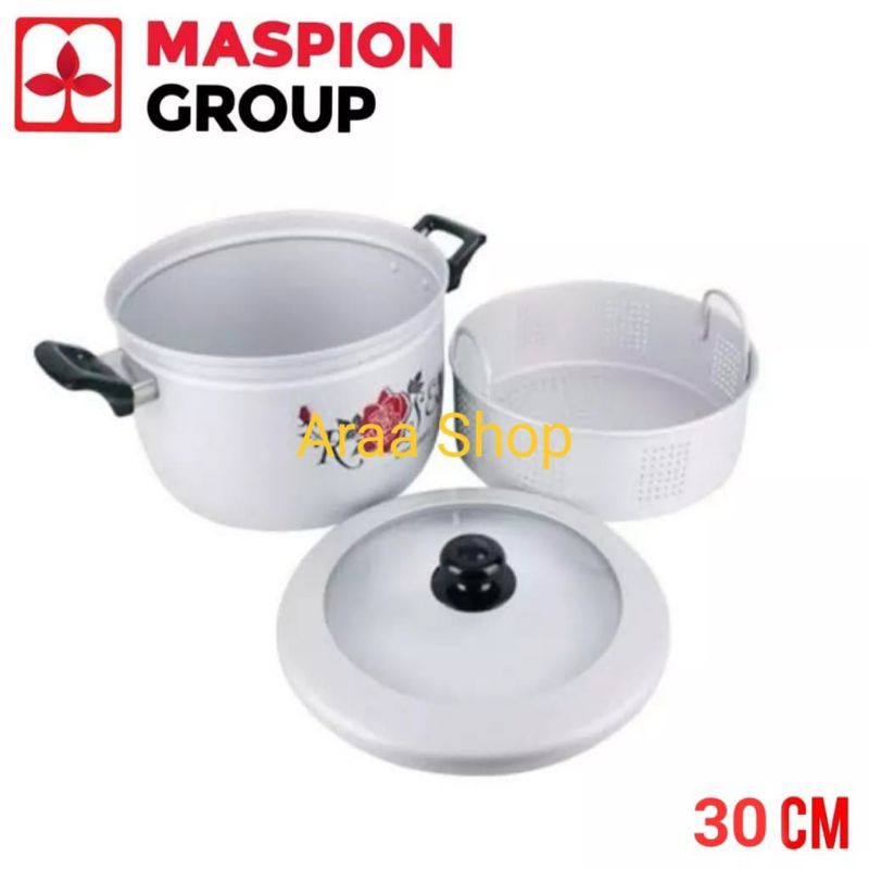 MASPION Panci Kukus Pancaguna 30cm Tutup Kaca FREE Spon + Lap / Dandang Stock Pot Colan Cooking Scie