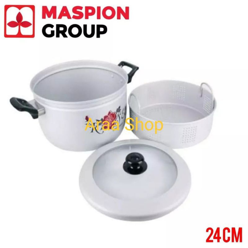 MASPION Panci Kukus Pancaguna 24cm Tutup Kaca FREE Spon + Lap / Dandang Stock Pot Serbaguna Colan Co