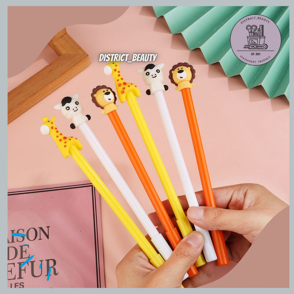 

pulpen gel karakter animal zoo / pen gel kebun binatang jerapah panda singa lion bisa cod district beauty