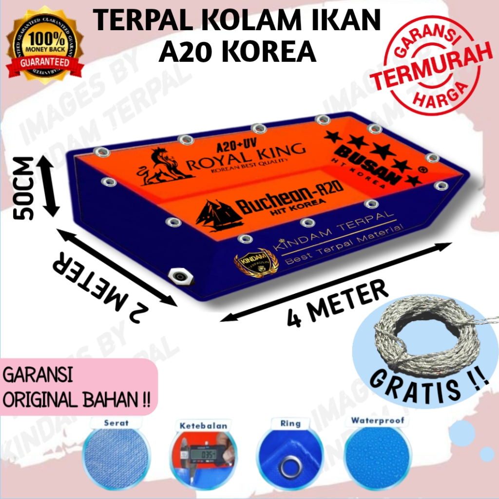TERPAL KOLAM IKAN 4X2X50 A20 KOREA KOLAM TERPAL IKAN LELE, NILA, GURAME, KOI