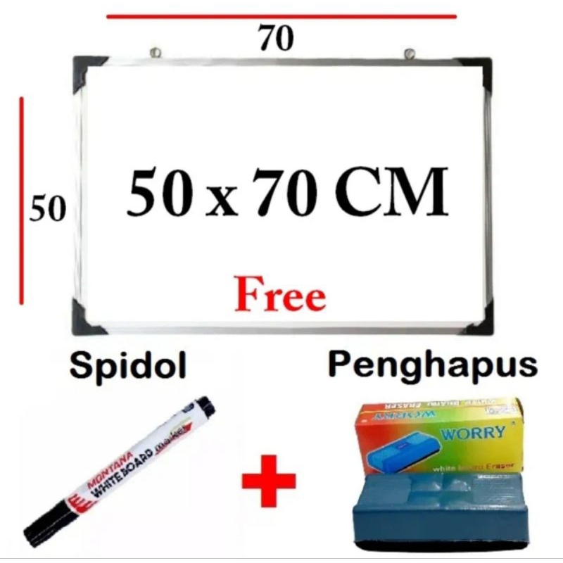 

Papan tulis white board ukuran 50x70 bonus spidol dan penghapus