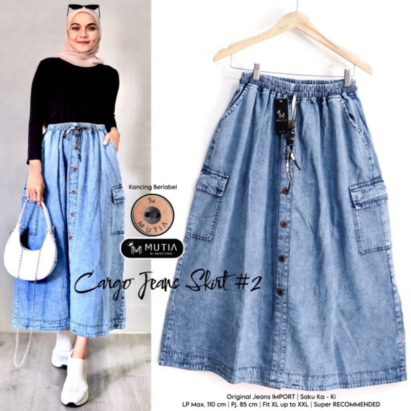 CARGO JEANS SKIRT #2 BY MUTIA / ROK JEANS WANITA MUSLIMAH / Rok cargo jeans