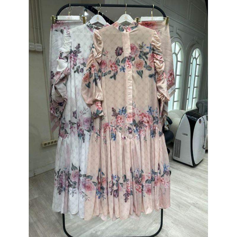 gamis set hijab bunga shellasaukia terbaru/ORI ss ORI shellasaukia