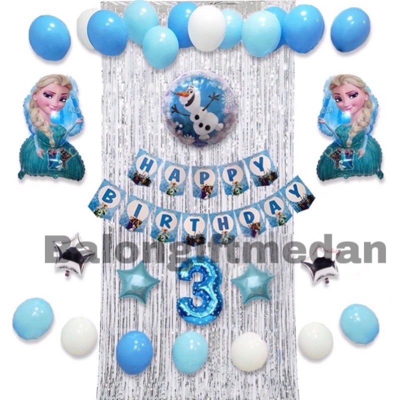 PAKET DEKOR ULANG TAHUN ANAK CEWEK FROZEN SIMPLE