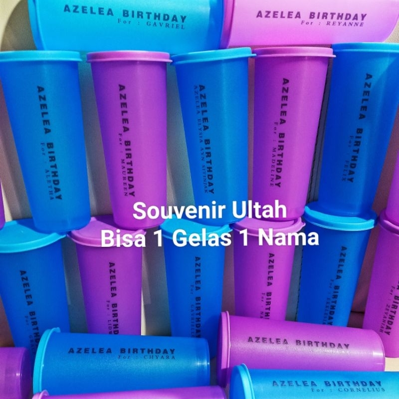 SOUVENIR GELAS PLASTIK PLUS TUTUP WARNA WARNI TUMBLER PLASTIK COLOURFULL CUSTOM NAMA