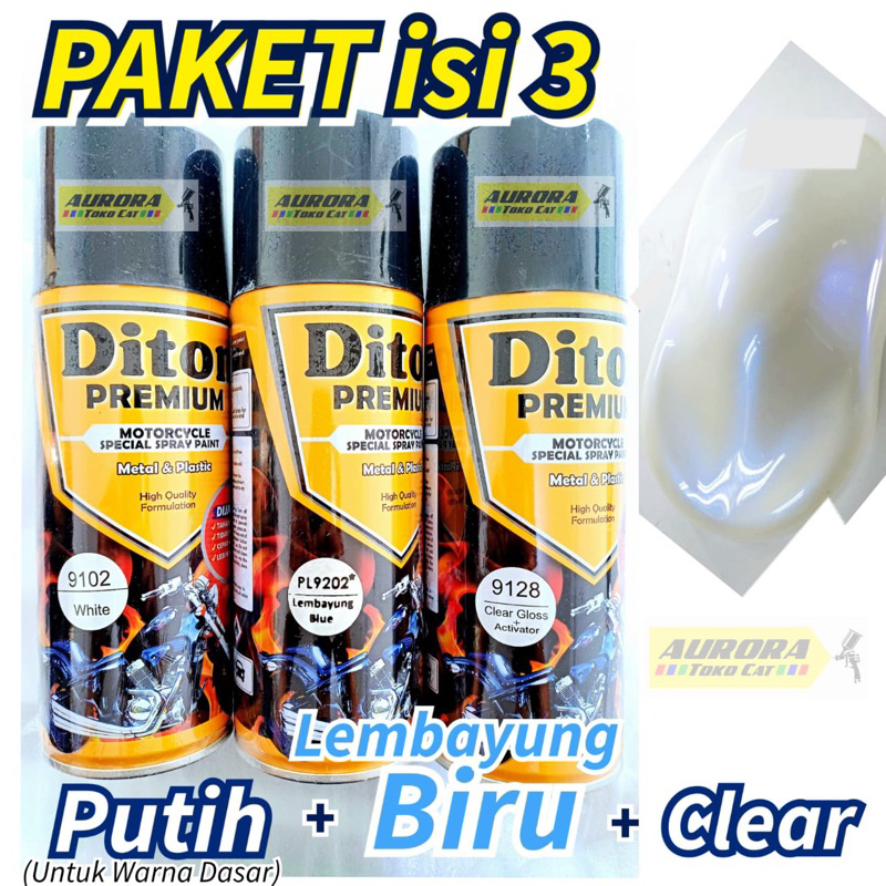 Paket Diton Premium 9202 Lembayung Blue 400ml isi 3 kaleng | cat lembayung biru PL9202 sepeda motor 