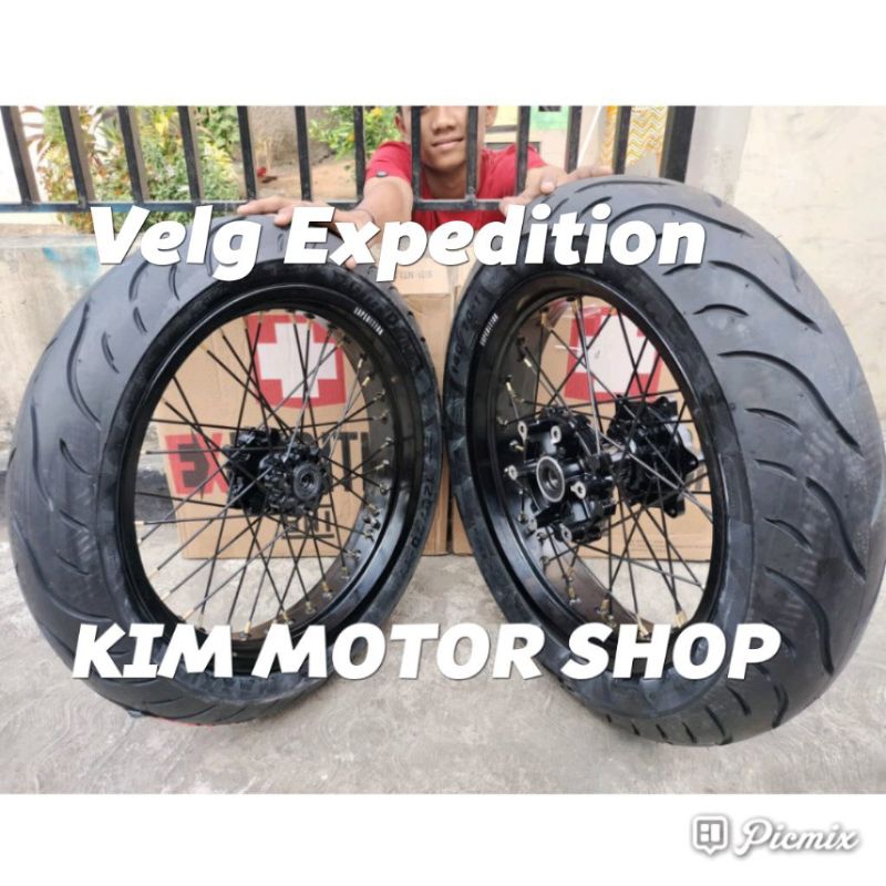 BanSet Velg Expedition Wr155 Super Moto Yamaha Wr155 Ukuran 300+350+17 Tromol ORI Ban Maxxis