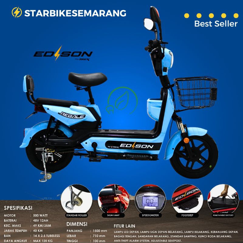 SEPEDA LISTRIK EDISON REGALE BY TREX 500W KECEPATAN 50KM/JAM