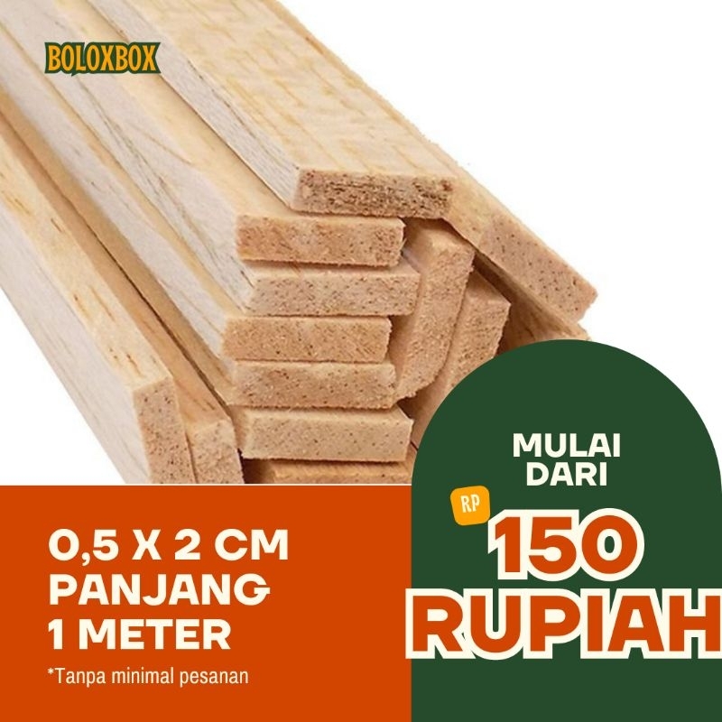 Kayu Balsa 2x0,5cm(20x5mm) panjang 100cm /Lis kayu 2x0,5cm/Reng kayu kecil / balsa jati Belanda/bals