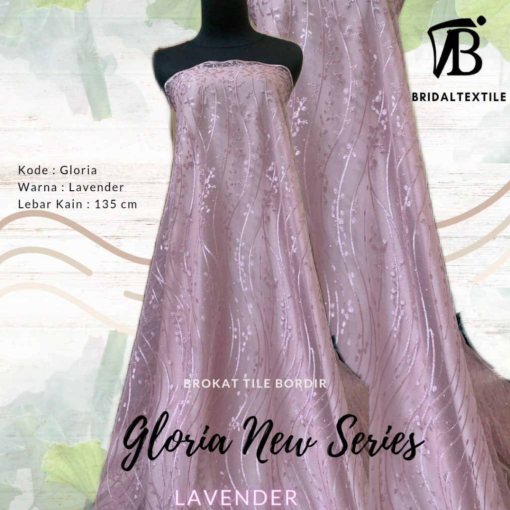 Bahan Kain Brokat Tile Glitter Meteran Gloria Luxury New Series Warna Ungu Lavender