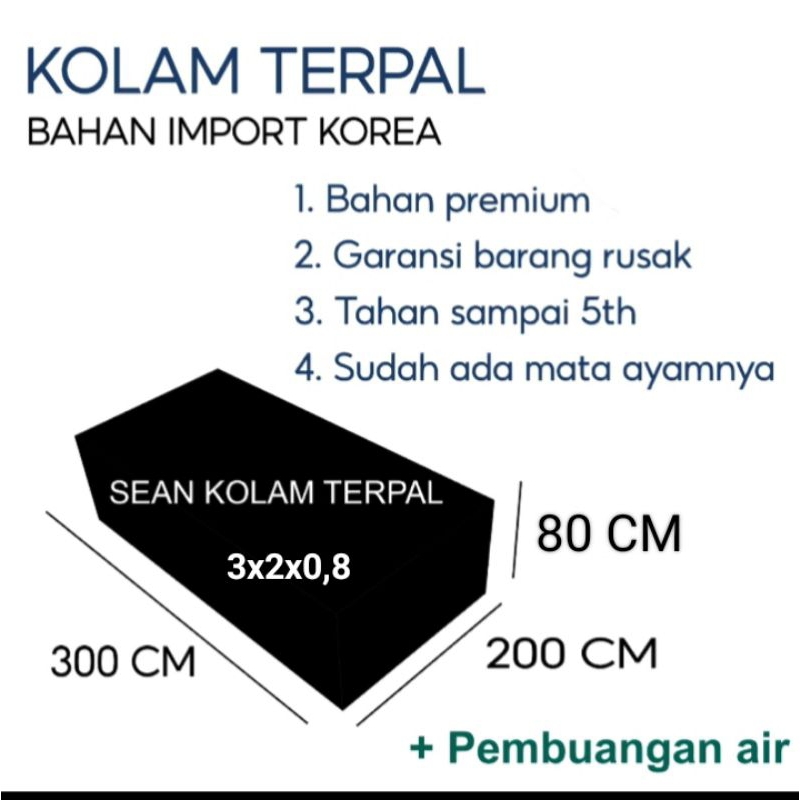 Terpal Kolam Hitam 3x2x0,8 / 2x3x0,8 / 300x200x80 / 200x300x80 Kolam Terpal Ikan