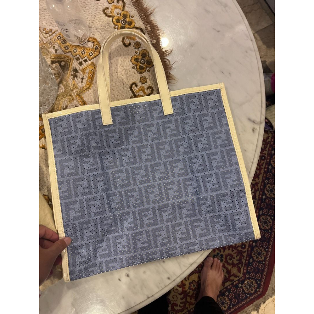 100% AUTHENTIC - FENDI Bag Zucca Perforated Leather Beach Pool Bag Tote