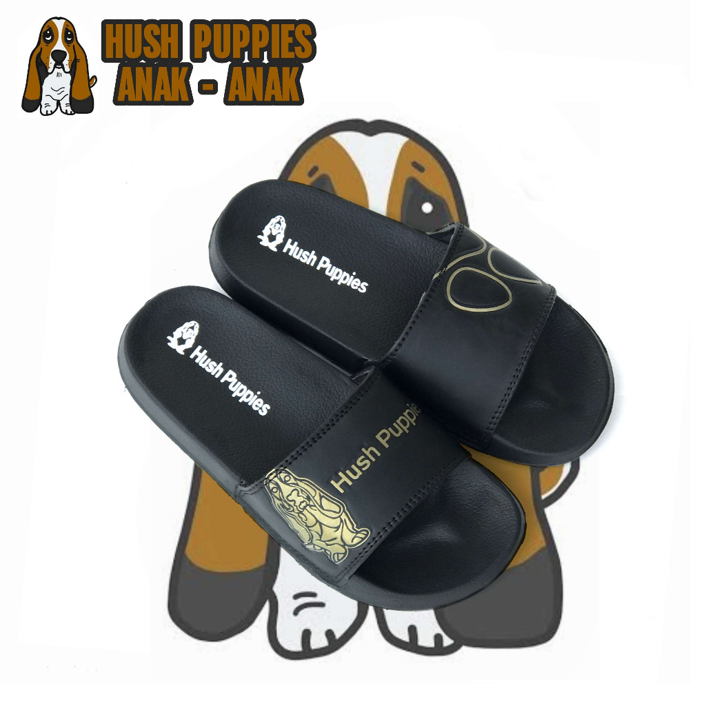 Sandal Selop Anak Hush Puppies Big Logo Black Gold