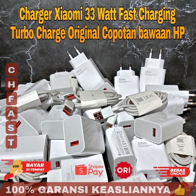Charger Xiaomi 33watt Fast Charging Turbo (Satu sett) Original 100% Copotan HP