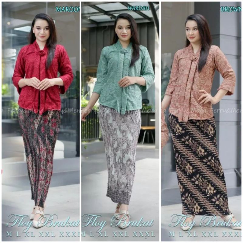 Setelan Baju Kebaya Jumbo Kutu Baru Modern Hijab Baju Kondangan Kekinian Floy Brokat Polos Ld 130