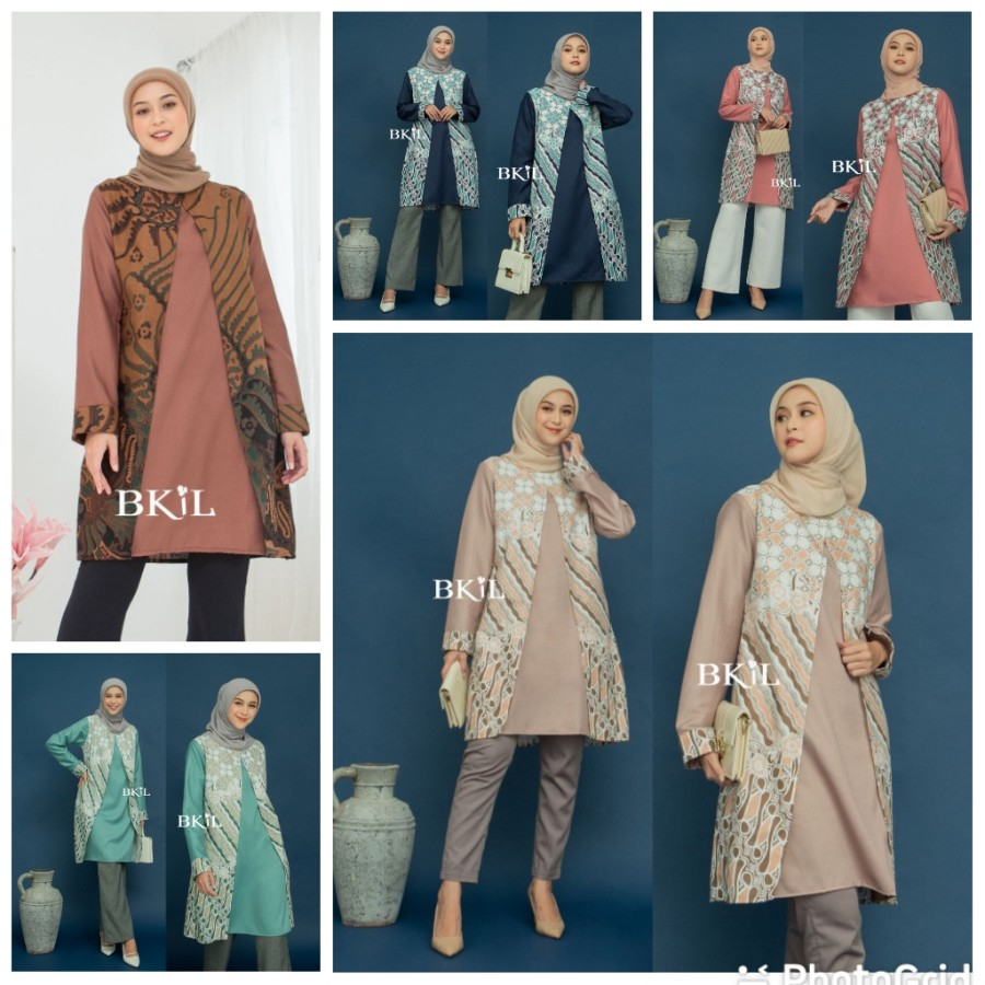 Atasan wanita tunik jumbo lengan panjang baju formal batik kombinasi