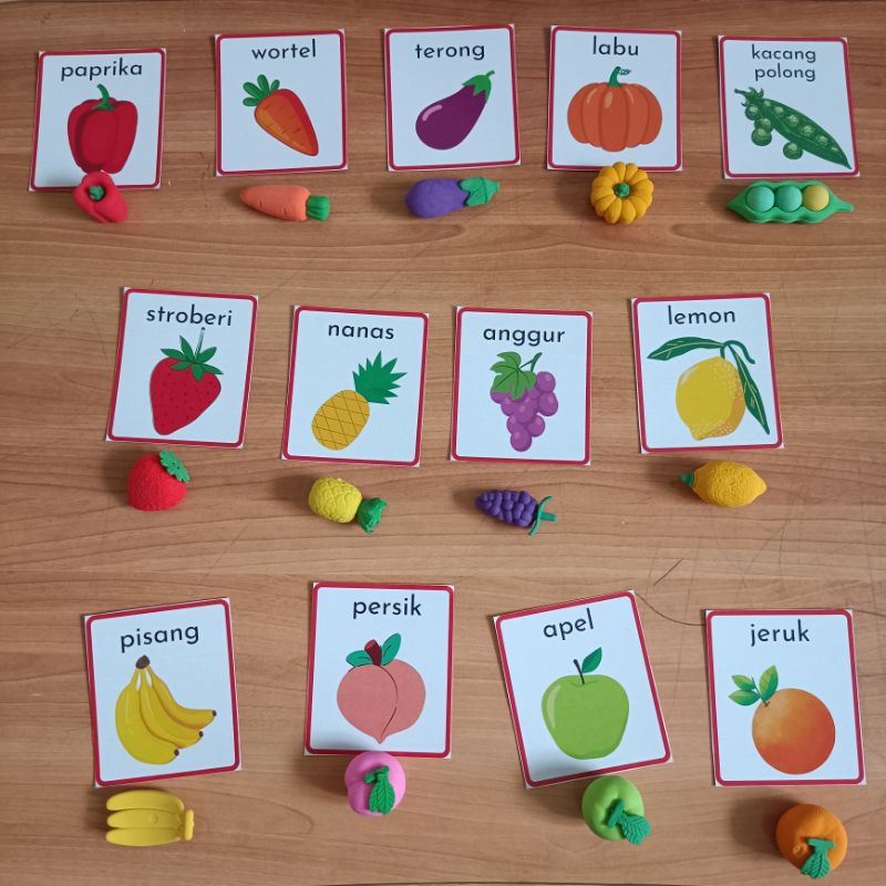 Flashcard buah sayur & figurine