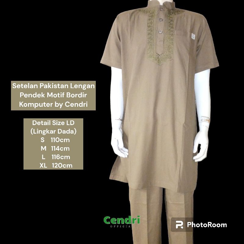 Setelan Pakistan Lengan Pendek Motif Bordir / Setelan Pakistan Koko Pria Dewasa / Setelan Pakistan L