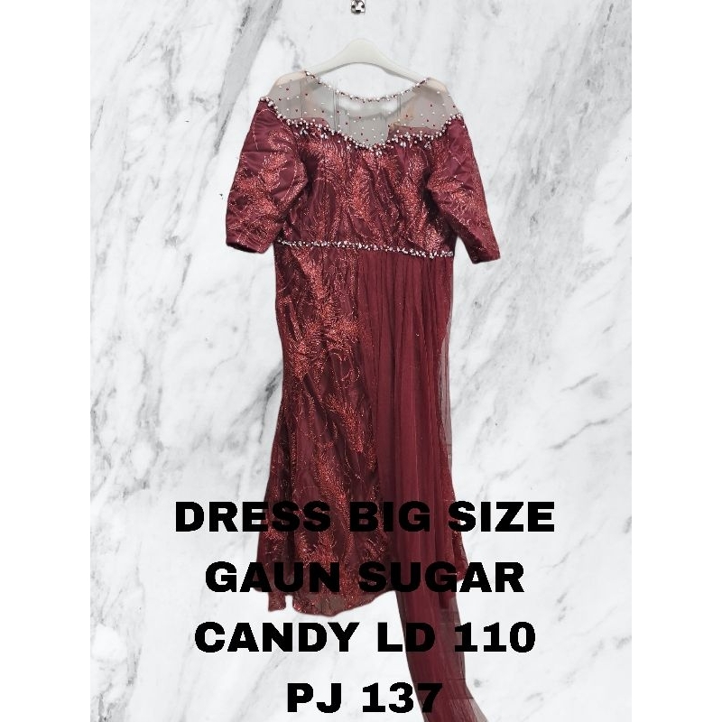Dress Big Size Gaun Sugar Candy Glitter Gaun Pesta Big Size Jumbo Maroon