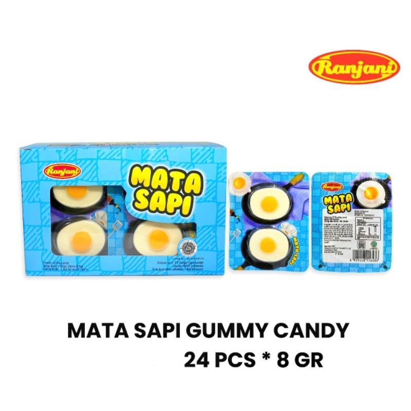 Permen Cemilan Snack Gummy Gumi Yupi Mata Sapi Egg Candy Mainan Anak Murah (isi 24 pcs)