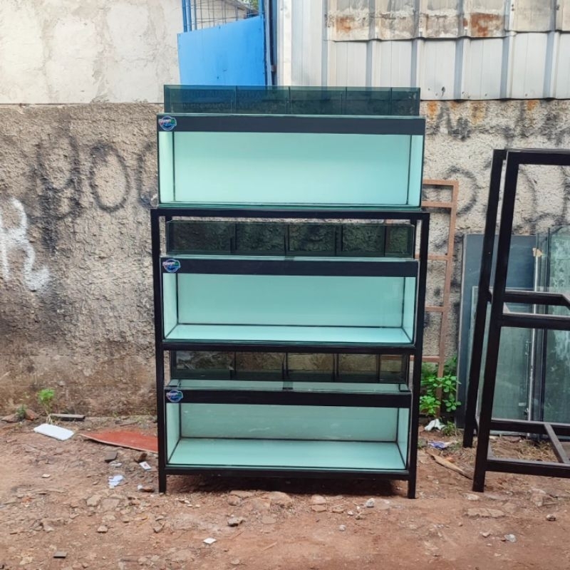 PAKET AQUARIUM 3 SUSUN 100x40x40 + RAK HOLO 4X4