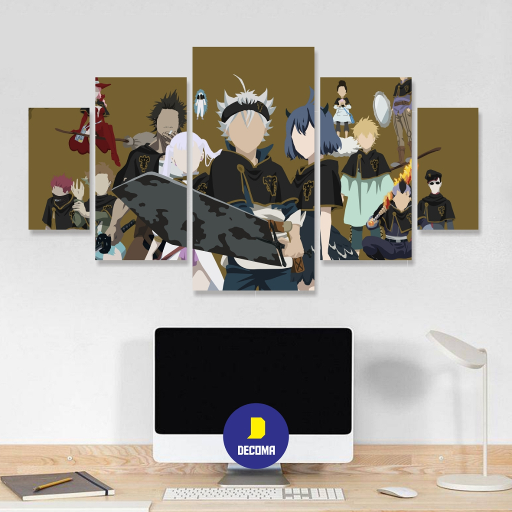 Decoma - Hiasan dinding Black Clover Hiasan dinding anime Walldecor kamar anime 1 set isi 5 pcs