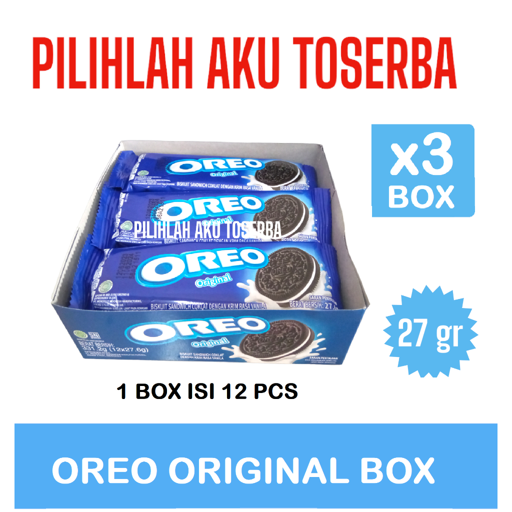 

Biskuit Oreo Original Krim Vanilla 12 x 27 gr ( HARGA PAKET 3 BOX )