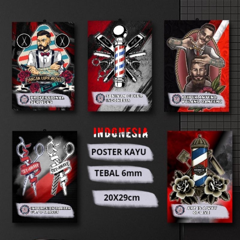 POSTER KAYU Barbershop  hiasan dinding model rambut hiasan dinding pangkas rambut barbershop salon d
